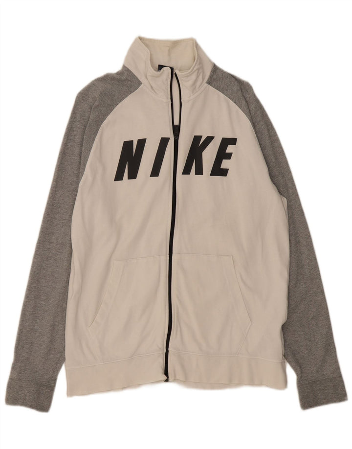 NIKE Mens Graphic Tracksuit Top Jacket Large White Colourblock Cotton