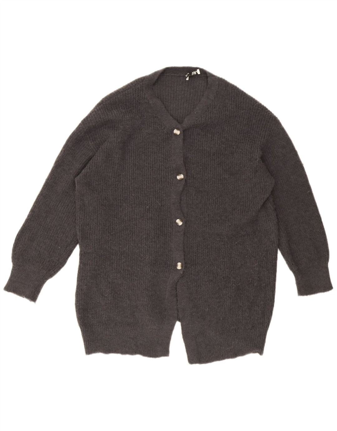 Maglione cardigan oversize a linea lunga da donna Zara UK 16 grande poliestere grigio