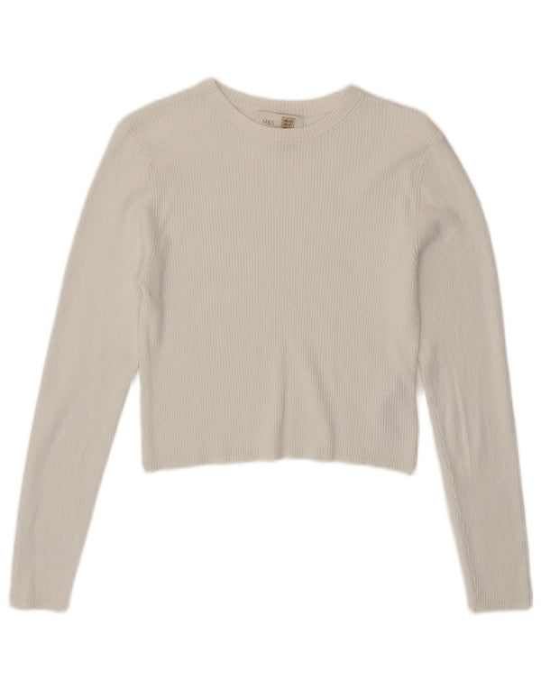 Marks & Spencer Top corto da donna a maniche lunghe UK 14 Viscosa bianca media