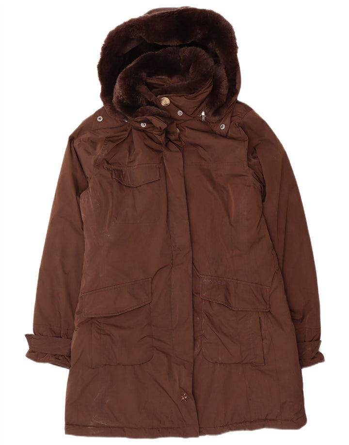 Giacca Parka con cappuccio da donna Woolrich UK 14 Poliestere marrone medio