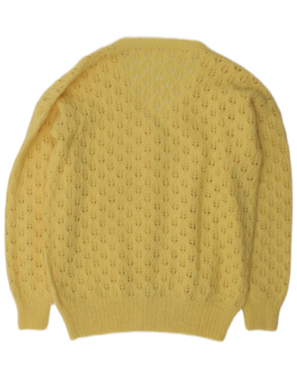 Maglione cardigan da donna vintage UK 12 giallo medio
