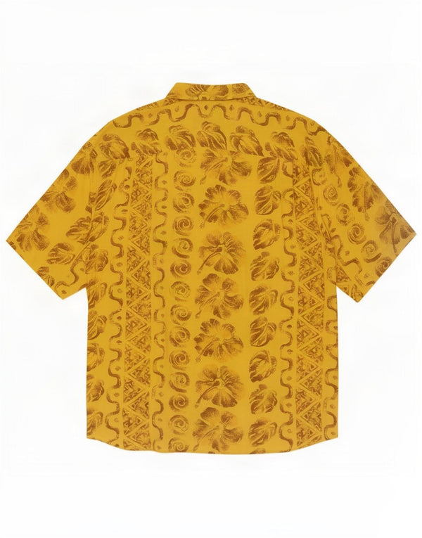 Camicia vintage da uomo a maniche corte XL in viscosa floreale gialla