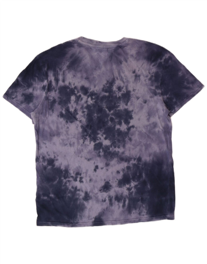 TOMMY HILFIGER T-shirt grafica da uomo Top Large blu in cotone tie-dye