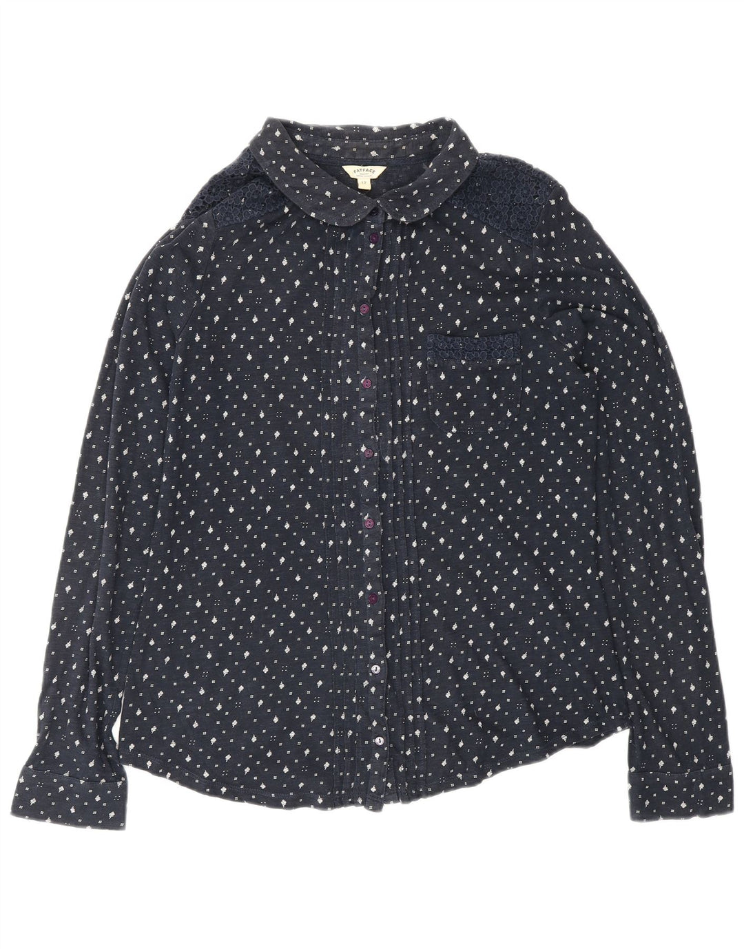 FAT FACE Camicetta da donna UK 12 Cotone floreale blu navy medio