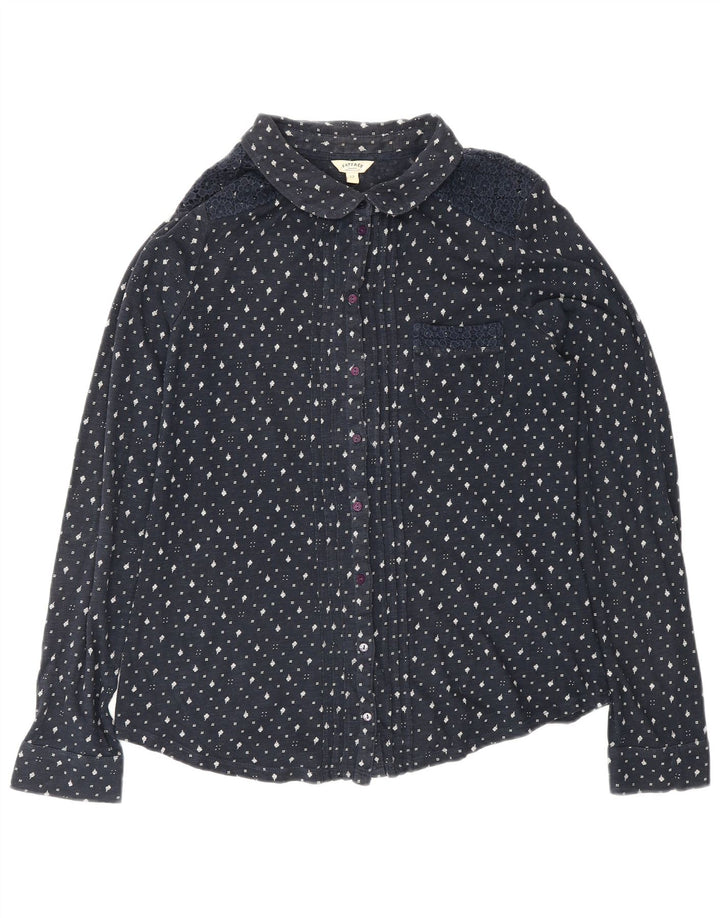 FAT FACE Camicetta da donna UK 12 Cotone floreale blu navy medio