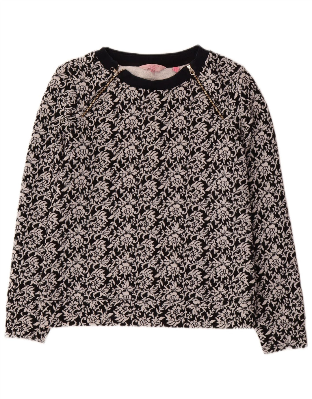 Felpa da donna Ted Baker maglione taglia 2 piccolo cotone floreale nero