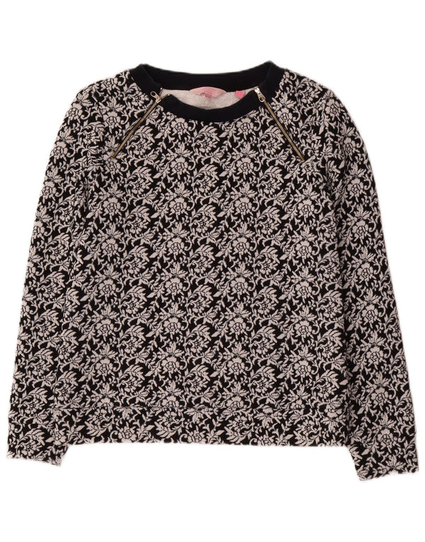 Felpa da donna Ted Baker maglione taglia 2 piccolo cotone floreale nero