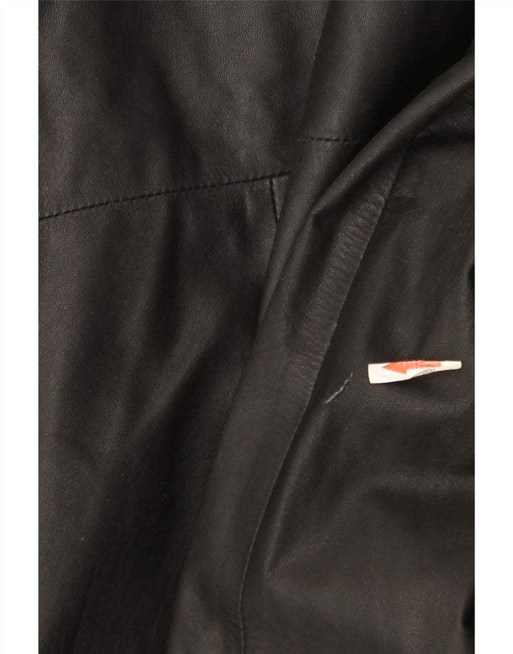 Cappotto in pelle doppiopetto vintage da donna IT 44 medio in pelle nera
