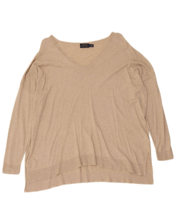 Polo Ralph Lauren Maglione oversize da donna con scollo a V UK 10 Small Beige