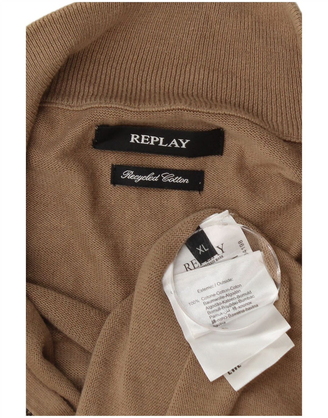 REPLAY Maglione cardigan da uomo XL in cotone beige
