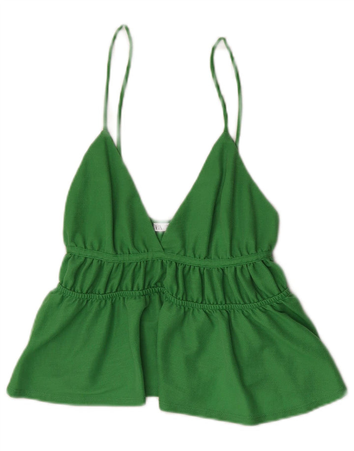 Canotta corta da donna Zara UK 8 piccola in viscosa verde