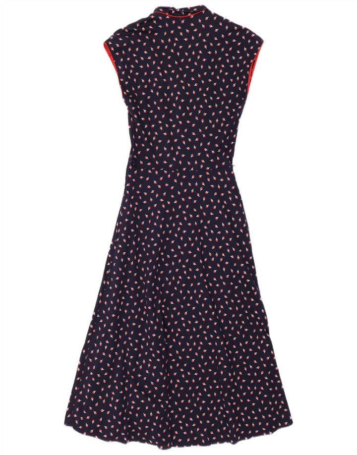 Abito lungo senza maniche da donna VINTAGE IT 38 XS cotone floreale blu navy