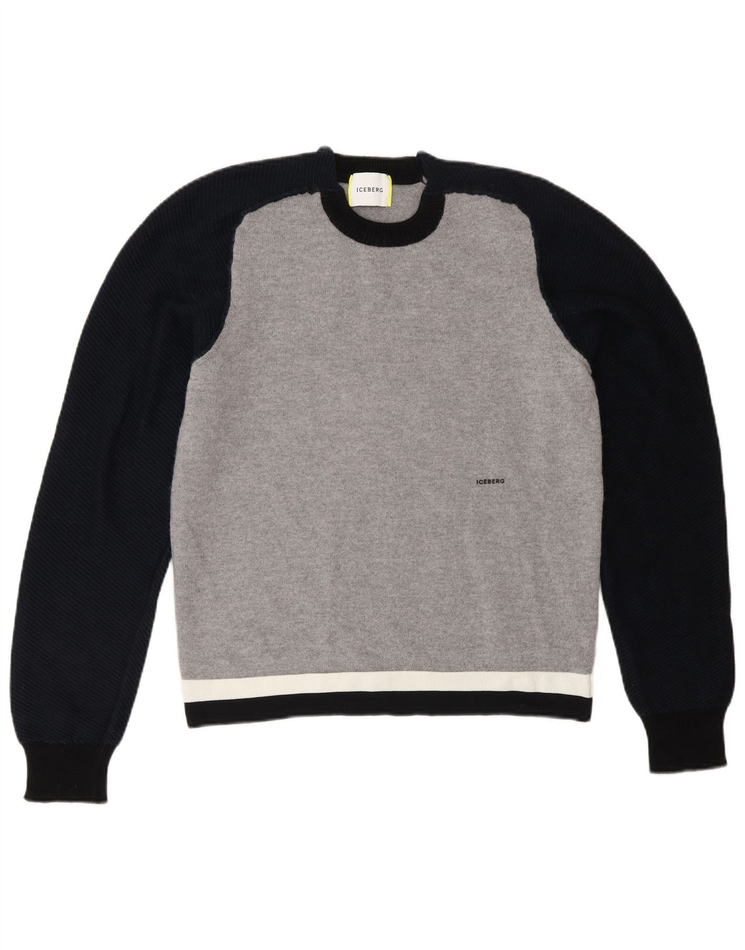 Maglione maglione girocollo da donna Iceberg UK 12 Lana color block grigio medio