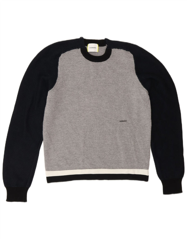 Maglione maglione girocollo da donna Iceberg UK 12 Lana color block grigio medio