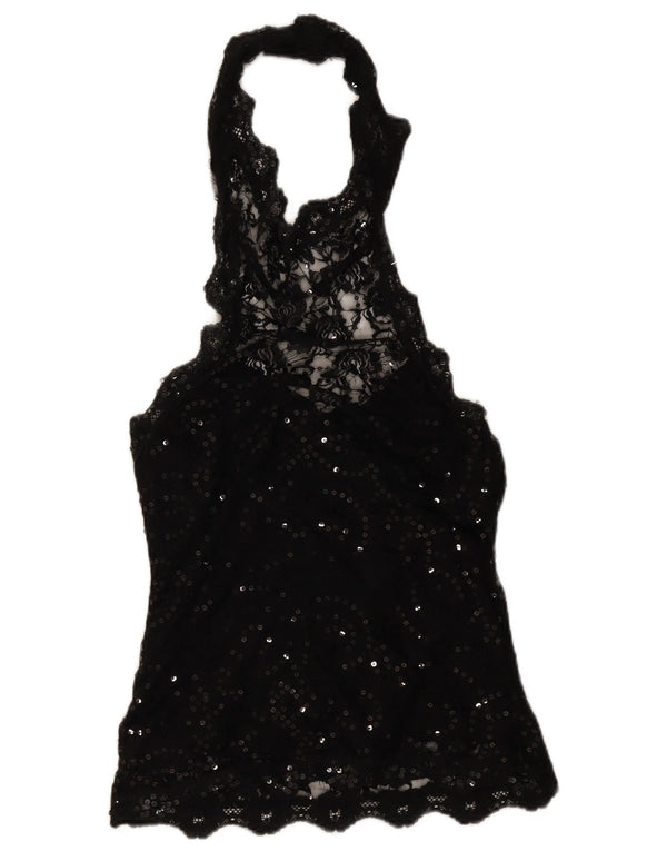 Top corto da donna in pizzo Joseph Ribkoff UK 14 grande floreale nero