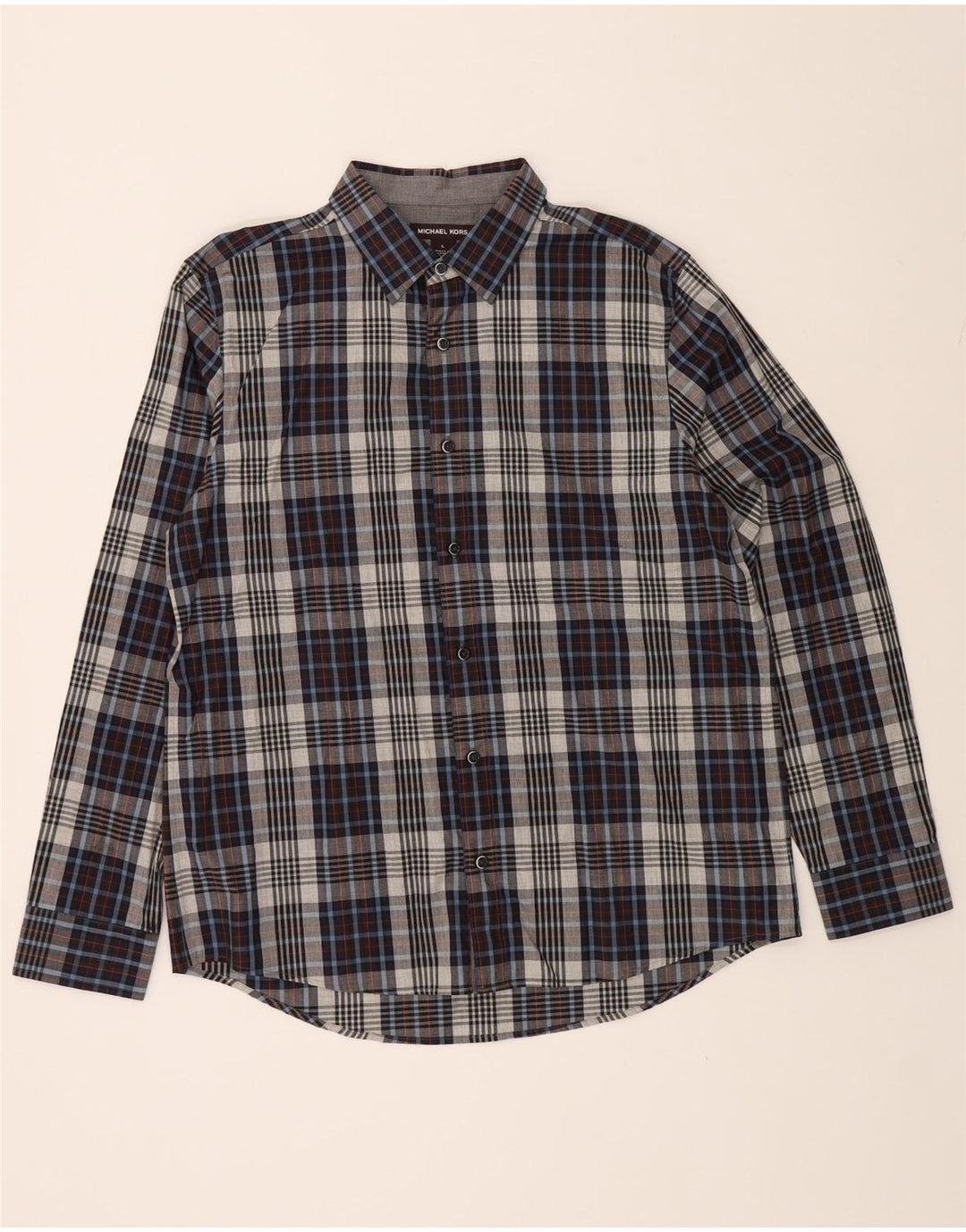 MICHAEL KORS Mens Tailored Fit Shirt Large Navy Blue Check Cotton Vintage Michael Kors and Second-Hand Michael Kors from Messina Hembry 
