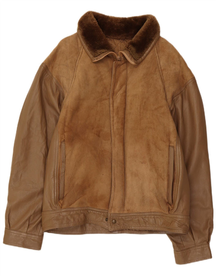 Giubbotto shearling vintage da uomo IT 52 XL in pelle marrone