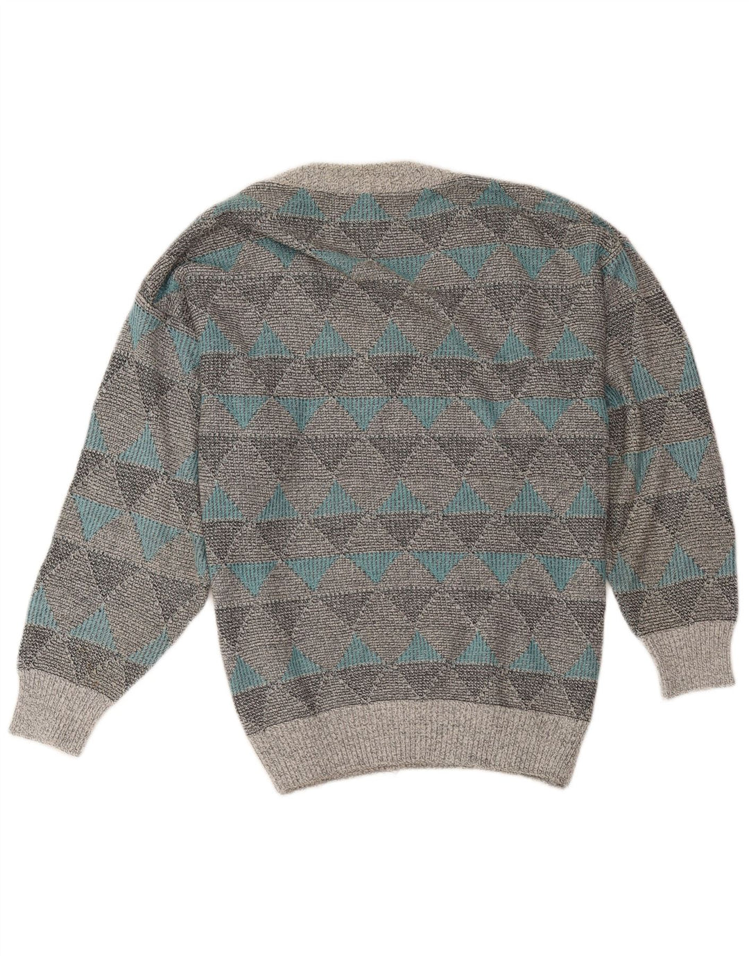 Maglione vintage da uomo con scollo a V in cotone geometrico grigio medio