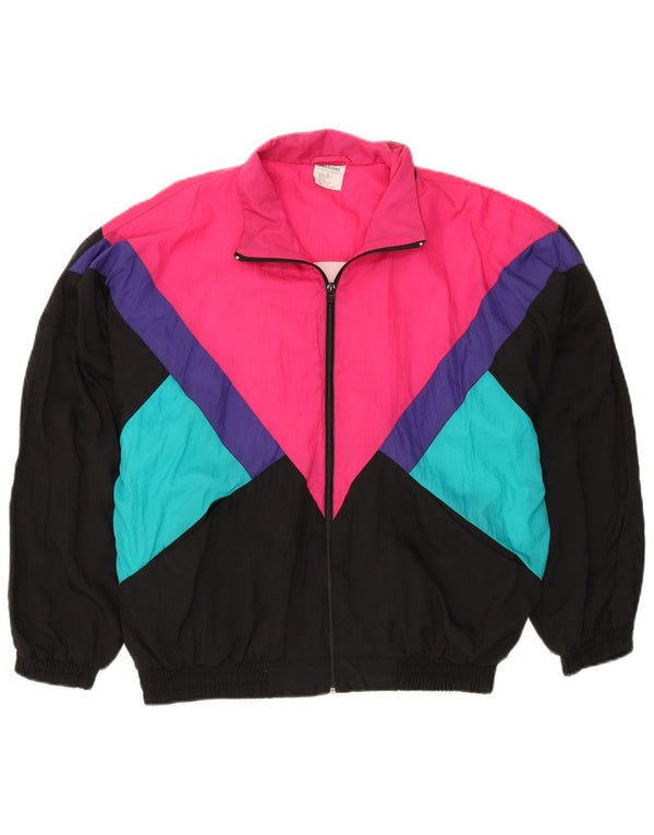 Giacca da tuta da donna VINTAGE UK 16 Large in nylon color block nero