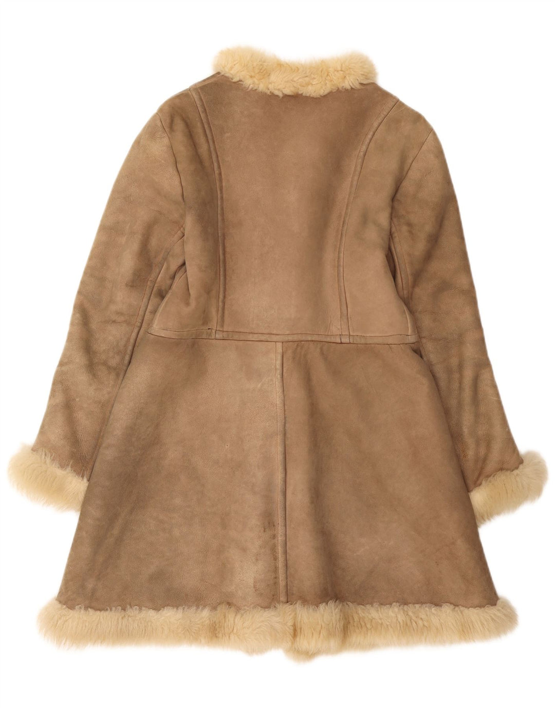 Cappotto in shearling vintage da donna UK 10 piccolo marrone