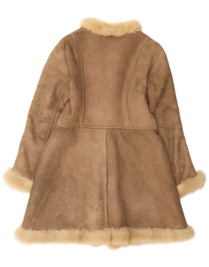 Cappotto in shearling vintage da donna UK 10 piccolo marrone