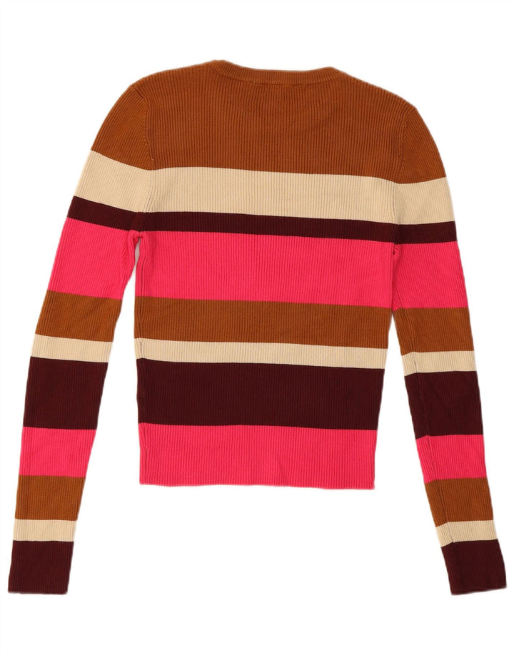 Maglione maglione girocollo da donna Zara UK 14 a righe multicolori medie
