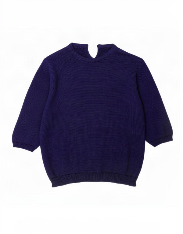 Maglione maglione girocollo con maniche a 3/4 vintage da donna UK 16 grande blu navy