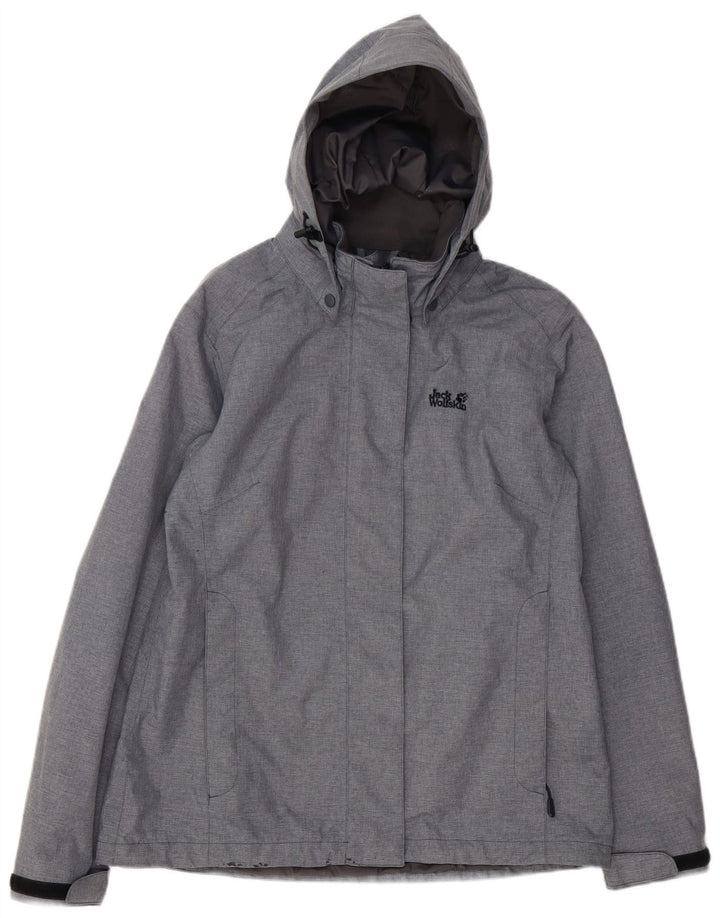 JACK WOLFSKIN Giacca impermeabile con cappuccio da donna UK 12 Poliestere grigio medio