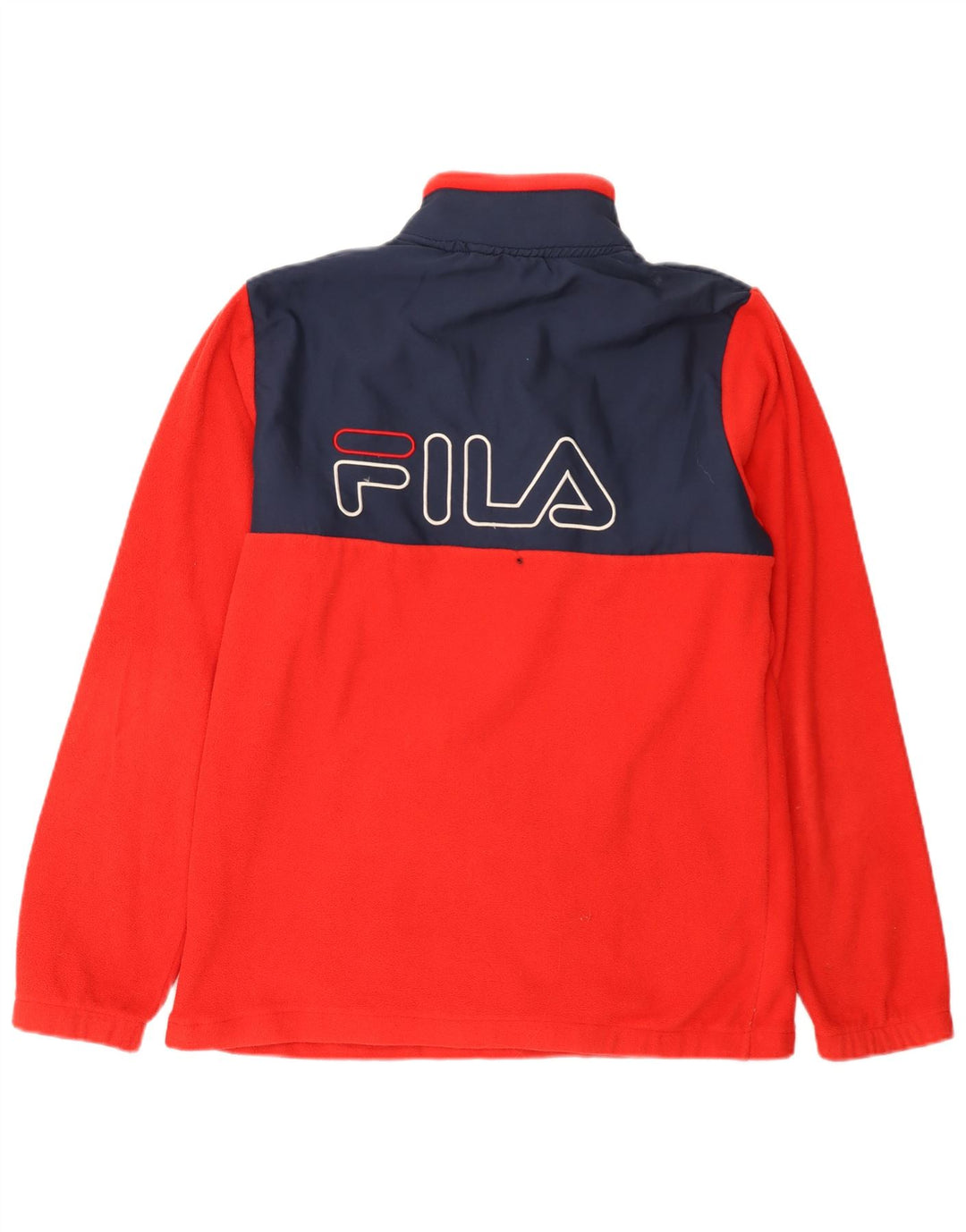 Maglione in pile da uomo Fila con zip grafica e collo in poliestere color block rosso medio