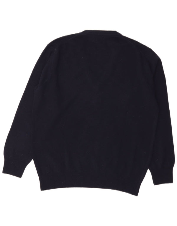 Maglione maglione da uomo con scollo a V Sisley medio blu navy in lana vergine