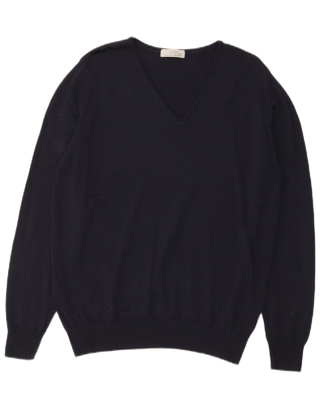 Maglione maglione con scollo a V da donna Marks & Spencer UK 16 grande lana blu navy