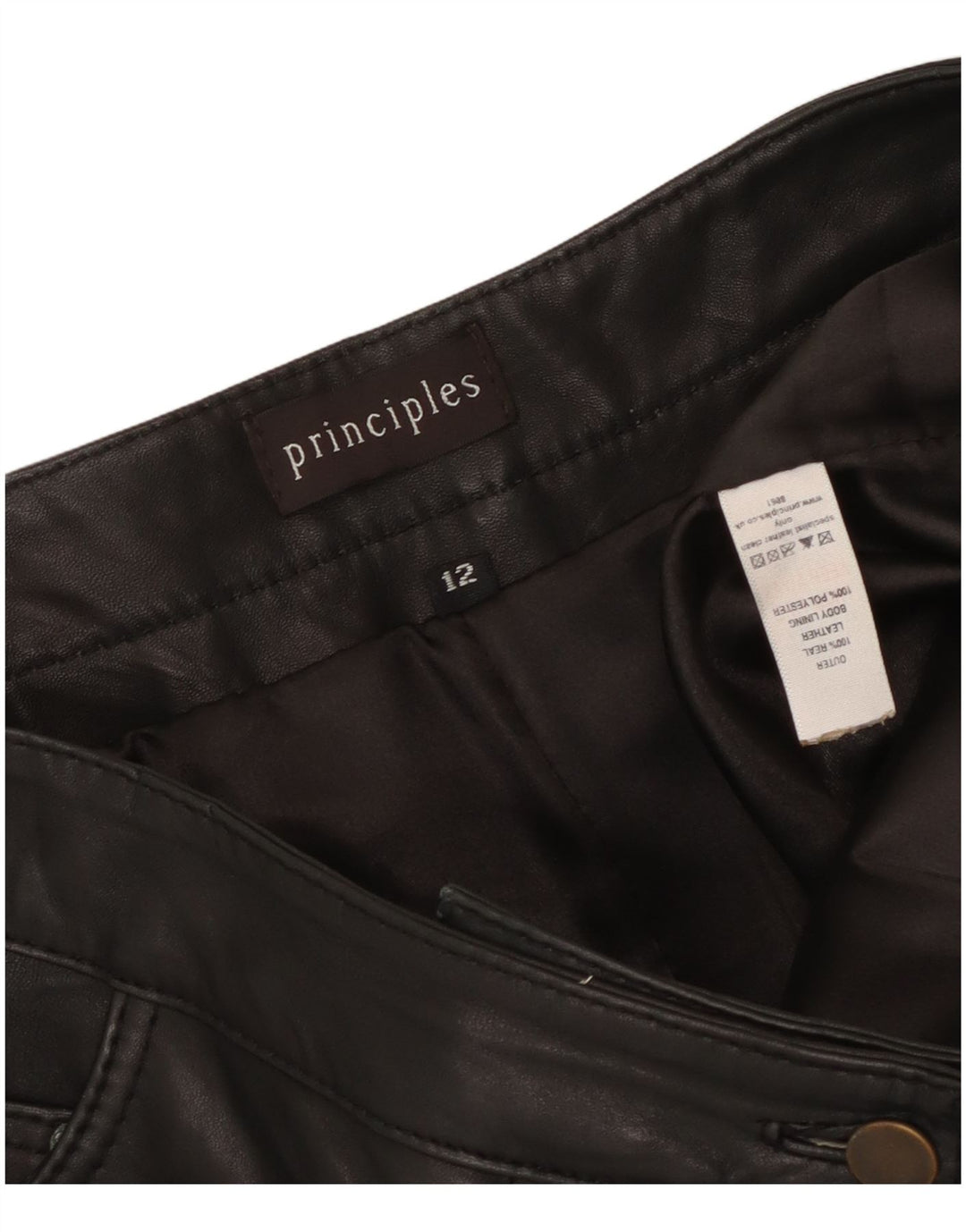 PRINCIPLES Pantaloni slim da donna UK 12 Medi W34 L30 Pelle nera