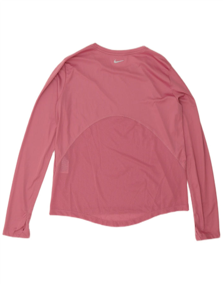 NIKE Top Dri Fit da donna a maniche lunghe UK 12 Poliestere rosa medio