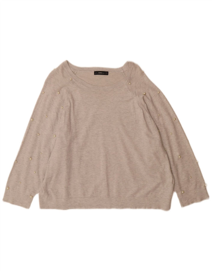 Maglione maglione oversize con scollo a barca da donna Zara UK 14 Viscosa grigio medio