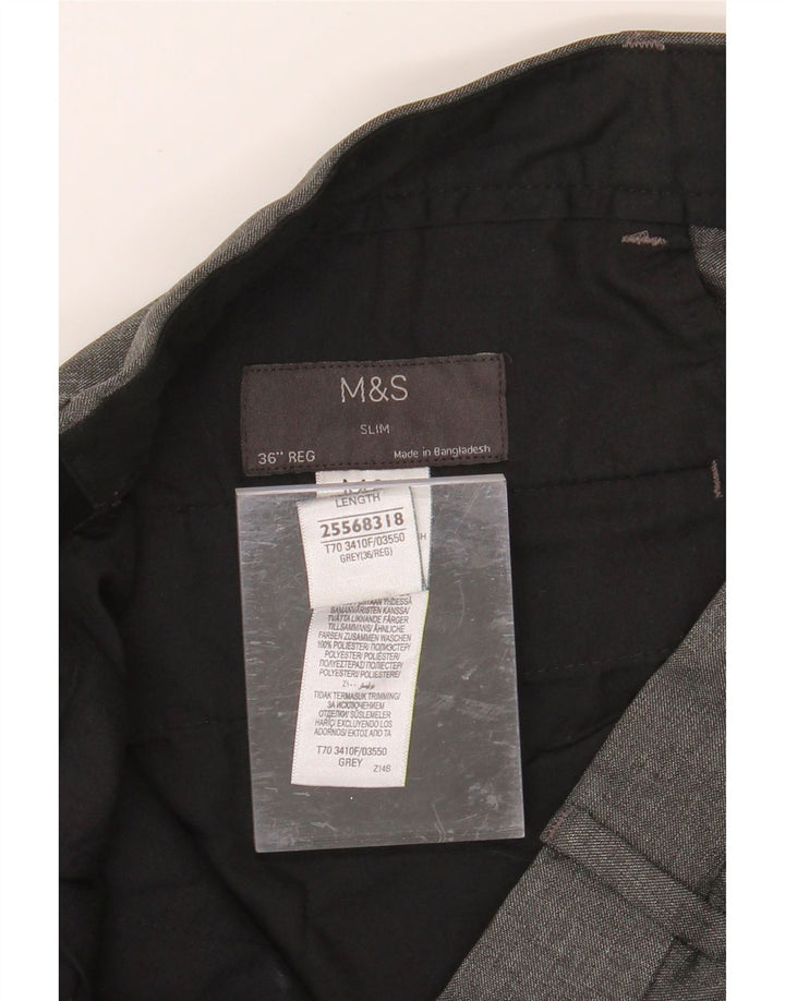 MARKS & SPENCER Mens Slim Chino Trousers W36 L31 Grey Polyester Vintage Marks & Spencer and Second-Hand Marks & Spencer from Messina Hembry 
