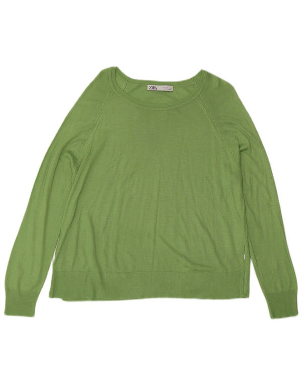 Maglione maglione con scollo a barca da donna Zara UK 14 Viscosa verde medio