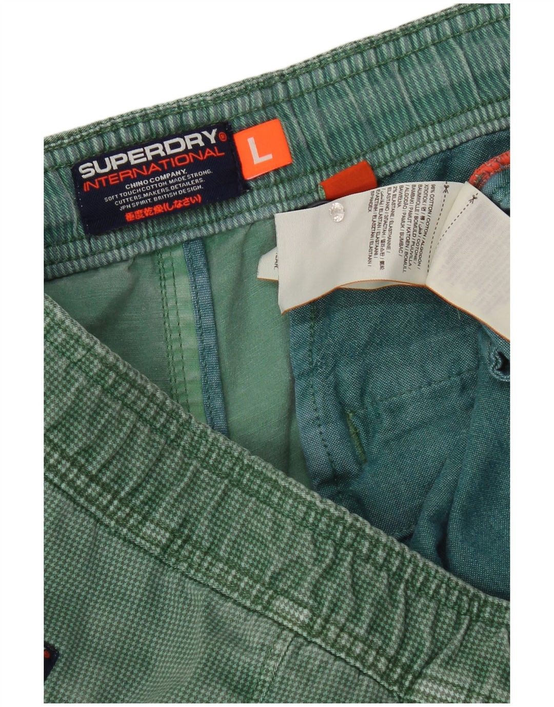 Pantaloncini chino da uomo Superdry grandi W36 in cotone pied de poule verde