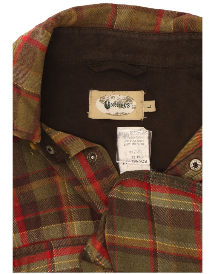 Camicia in flanella da uomo Univers, cotone a quadri kaki di grandi dimensioni