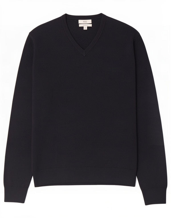 Maglione maglione con scollo a V da uomo Marks & Spencer XL blu navy acrilico