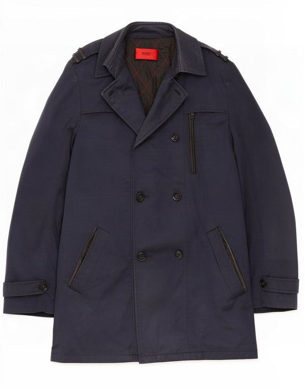 Trench da uomo Hugo Boss EU 48 cotone medio blu navy