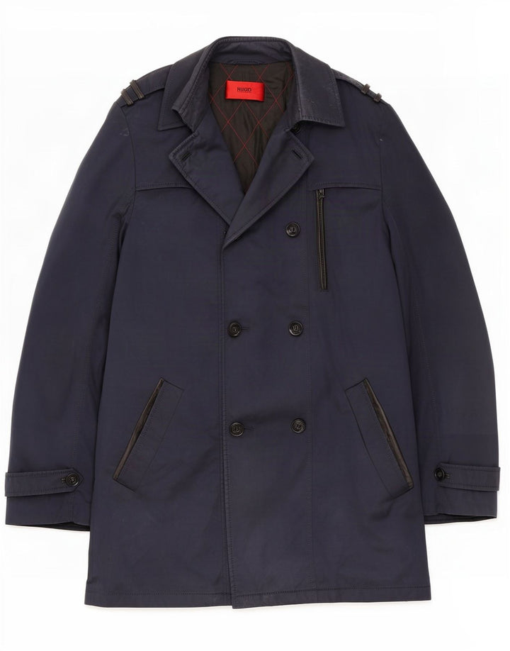 Trench da uomo Hugo Boss EU 48 cotone medio blu navy
