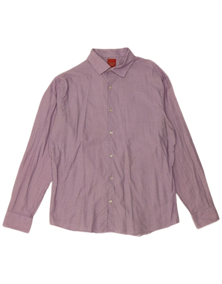 Camicia slim fit da uomo Penguin taglia 16 1/2 grande cotone maculato viola