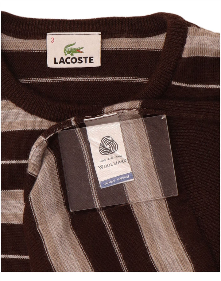 Maglione maglione girocollo da uomo Lacoste taglia 3 piccolo in lana a righe marroni