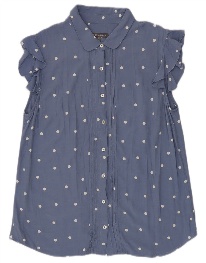 LAURA ASHLEY Camicia a maniche corte da donna Camicetta UK 12 Blu medio maculato