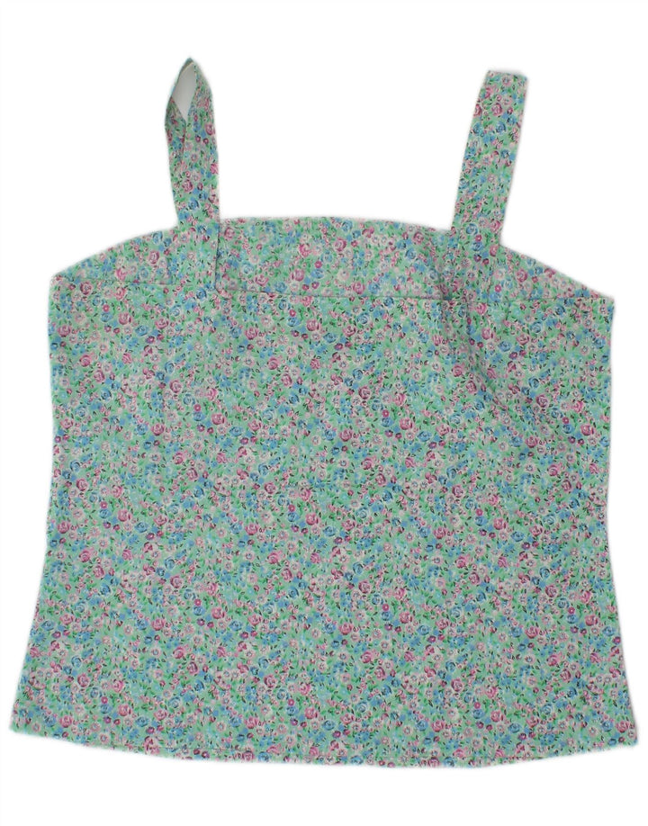 Canottiera vintage da donna UK 10 piccola floreale turchese