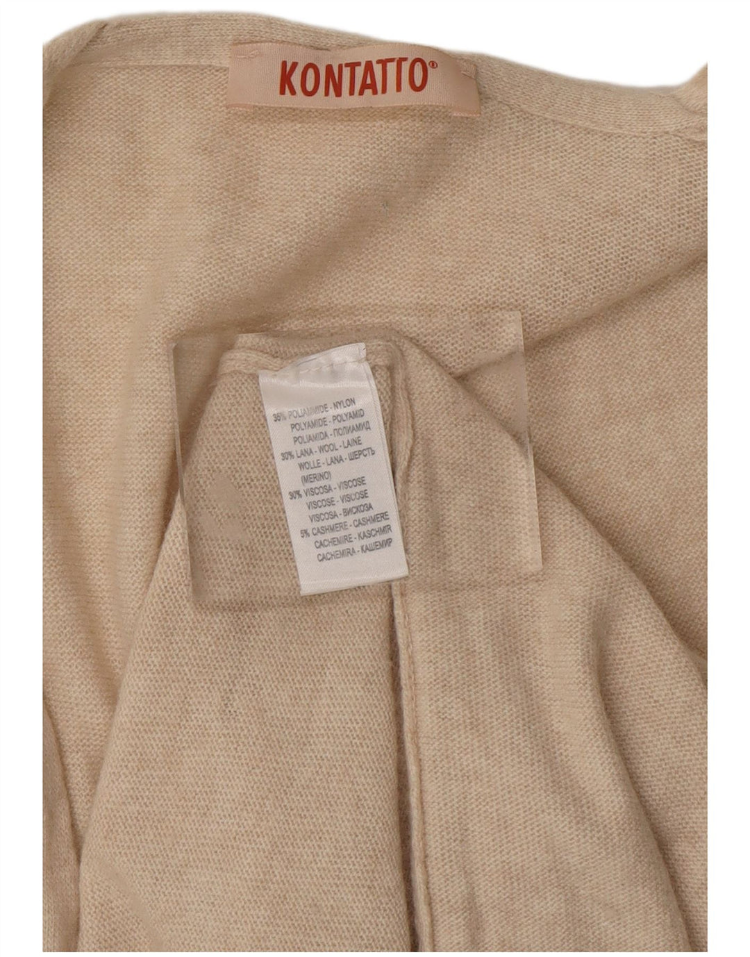 KONTATTO Maglione cardigan lungo da donna UK 14 Poliammide beige medio
