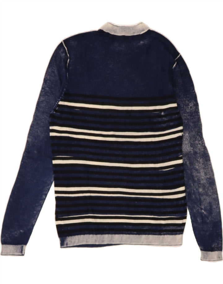 GUESS Mens Crew Neck Jumper Sweater Small Navy Blue Striped Cotton Vintage Guess and Second-Hand Guess from Messina Hembry 