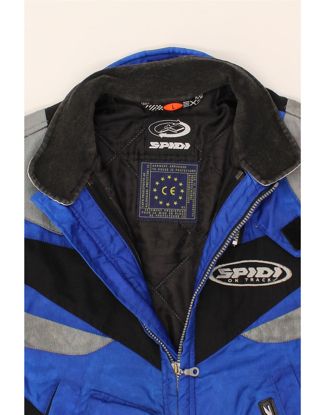 SPIDI Boys Graphic Racer Jacket 15-16 Years Large  Blue Colourblock Vintage Spidi and Second-Hand Spidi from Messina Hembry 