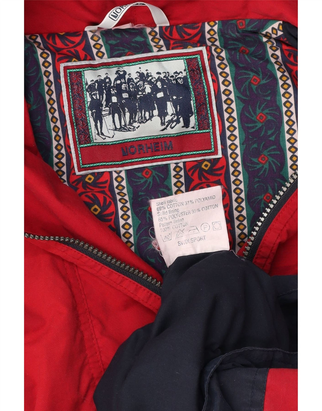 NORHEIM Giacca anorak da uomo con cappuccio UK 40 Large Rosso Colorblock Cotone