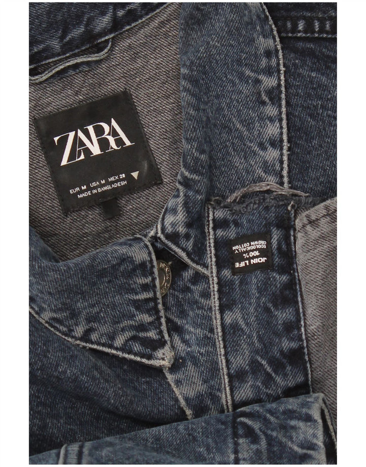 Giacca di jeans oversize corta da donna Zara UK 14 cotone blu navy medio